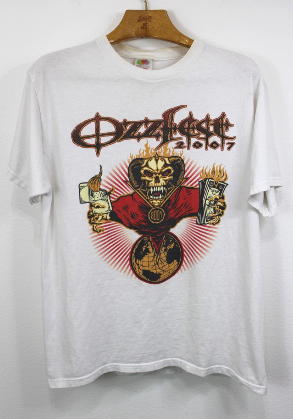 Vintage 2007 Ozzfest Tour Concert Shirt White Ozzy Osbourne Fruit Tag USA Size L